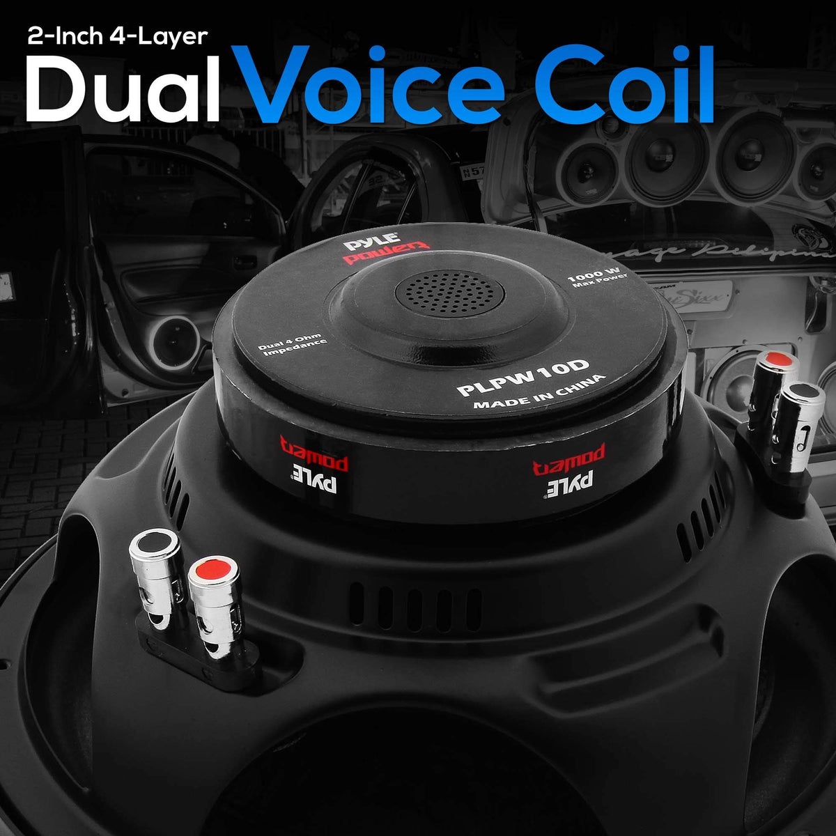 Pyle PLPW10D cone and surround close-up showing durable materials