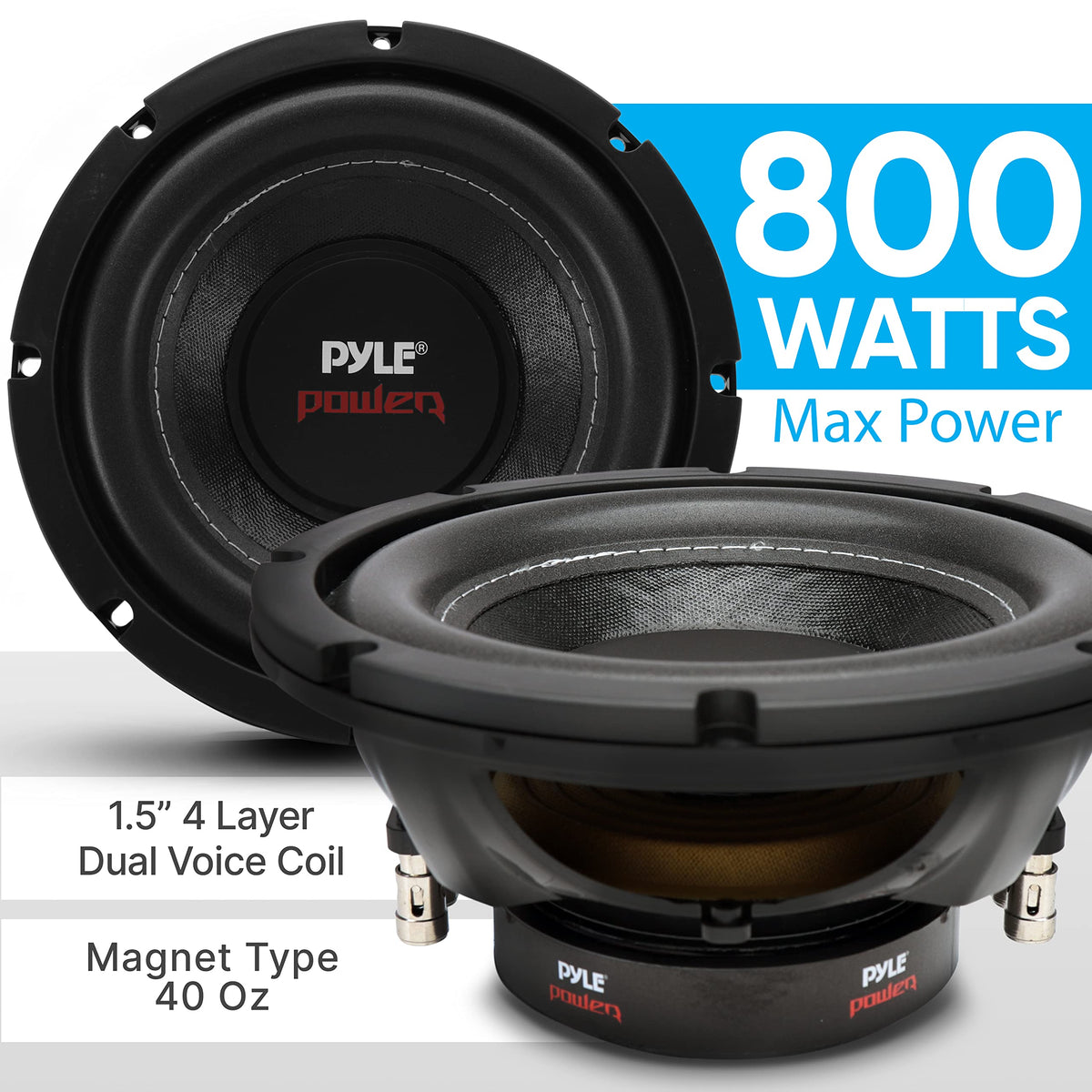 Pyle PLPW8D treated foam surround for durable, long-lasting sound