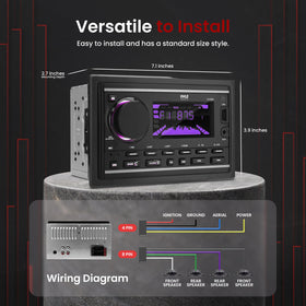 Pyle PLR2DN rear view with RCA outputs and ISO connectors to expand audio zones