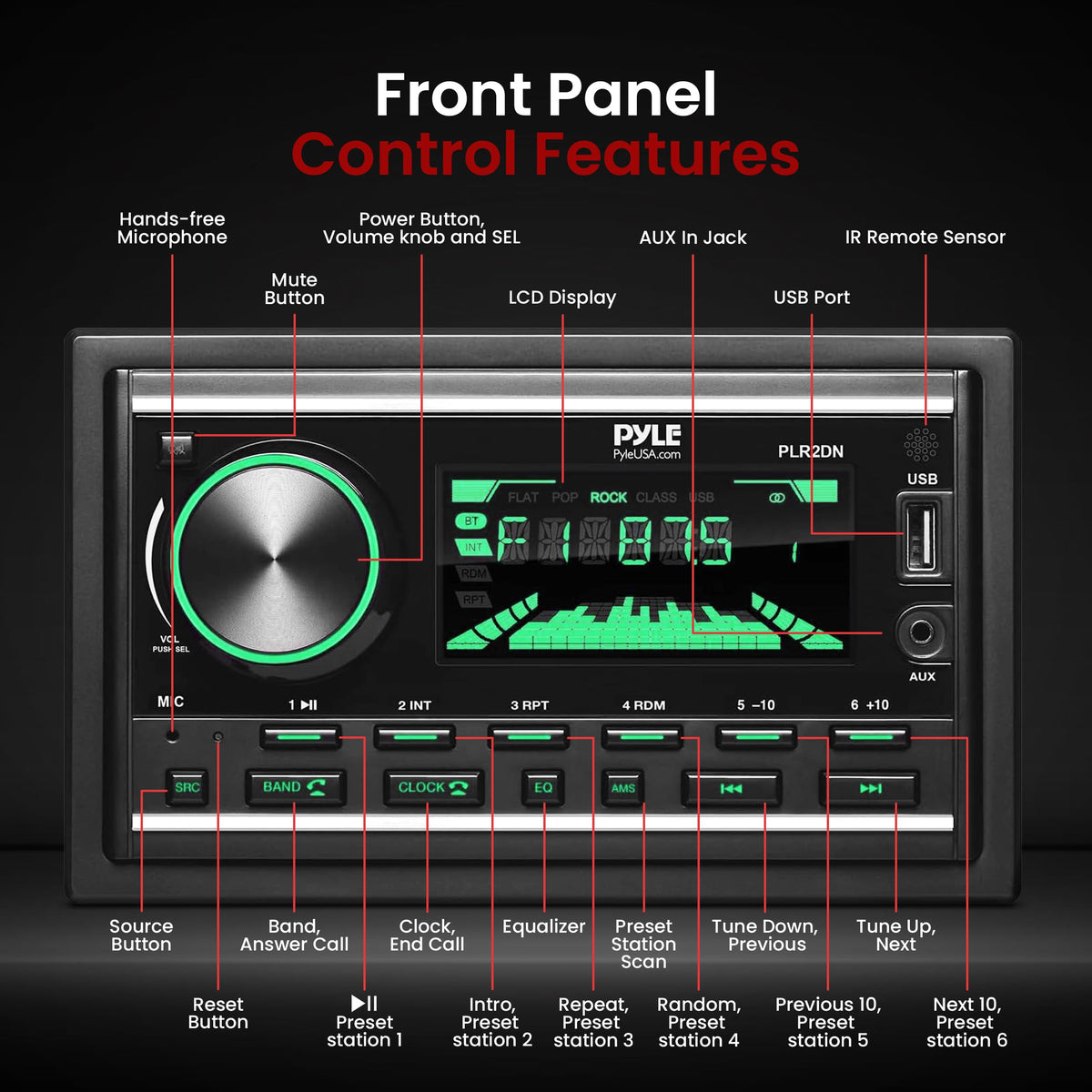 Pyle PLR2DN remote and knob controls for easy volume and EQ adjustments