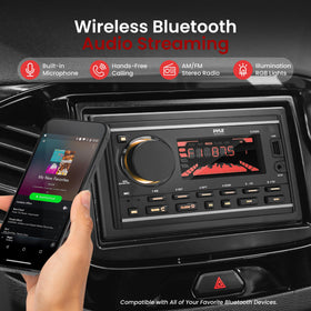 Pyle PLR2DN front USB and aux ports for quick wired playback and charging