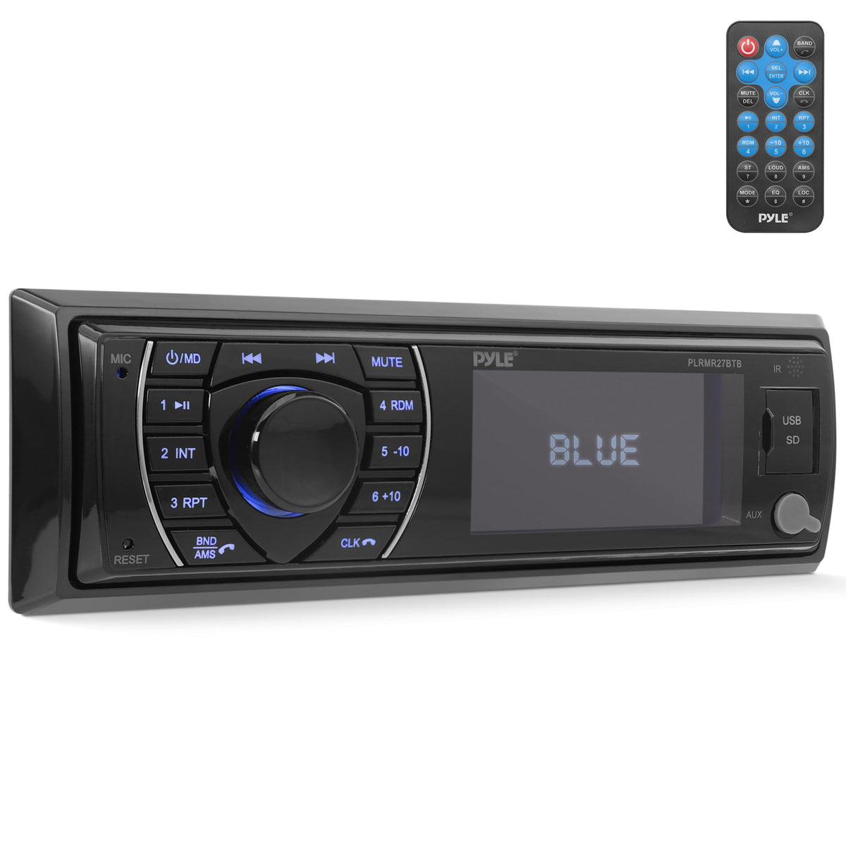 Pyle PLRMR27BTB front panel showing controls and clean dash fit for easy operation