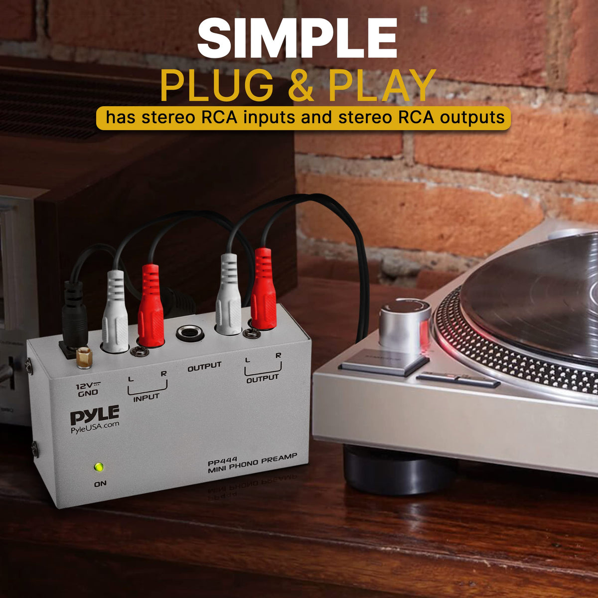 Pyle PP444 dedicated RCA and 1/4 inch outputs for flexible setups