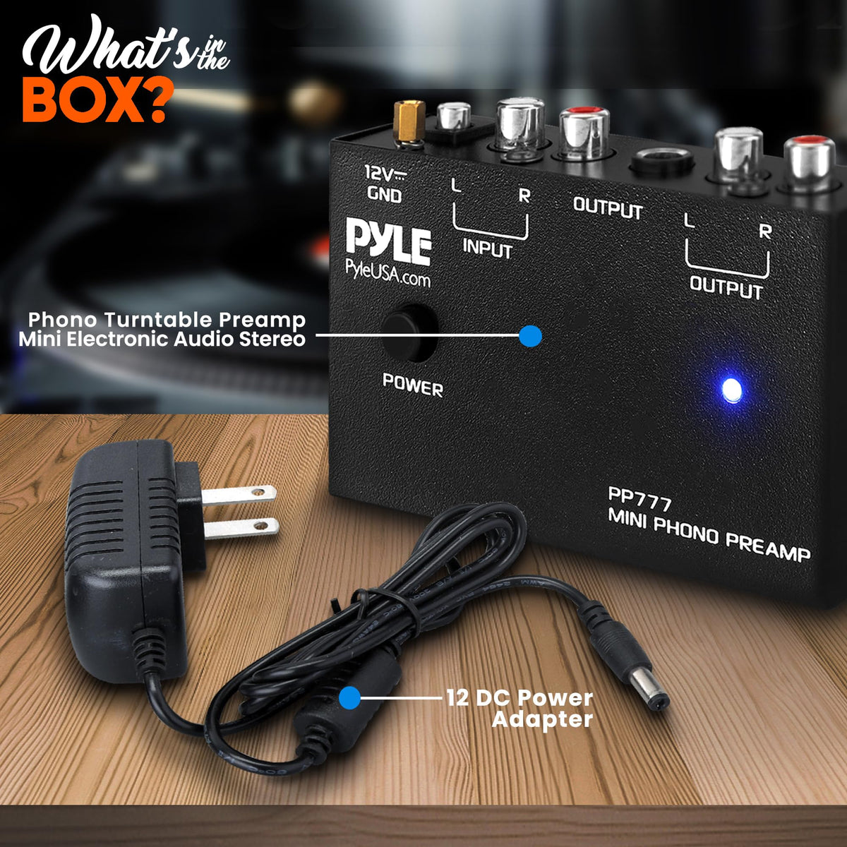 Pyle PP777 back ports showing RCA and 1/4 inch outputs for versatile connections.