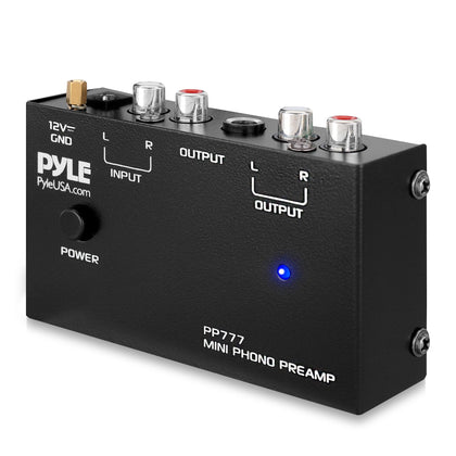 Pyle PP777 front view with RCA inputs for easy turntable connection.