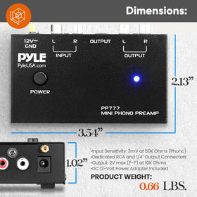 Pyle PP777 powered by the included 12V adapter for stable operation.