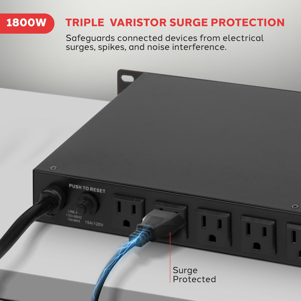 Pyle Pro PCO800 rear panel with outlets and protective circuit breaker