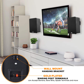 Pyle PSMSP6 wall-mount bracket enables space-saving surround sound placement.