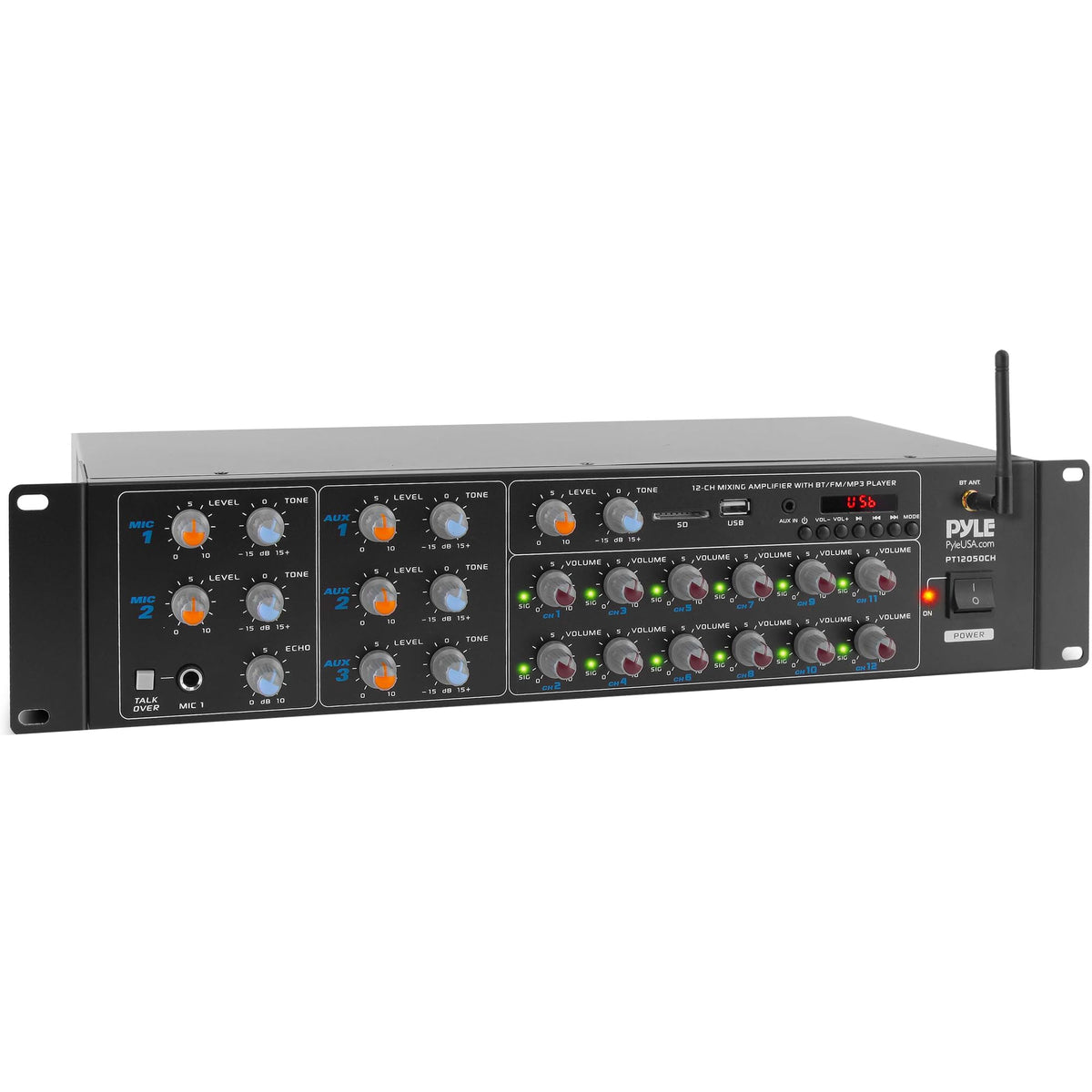 Pyle PT12050CH front panel display for easy multi-zone control.