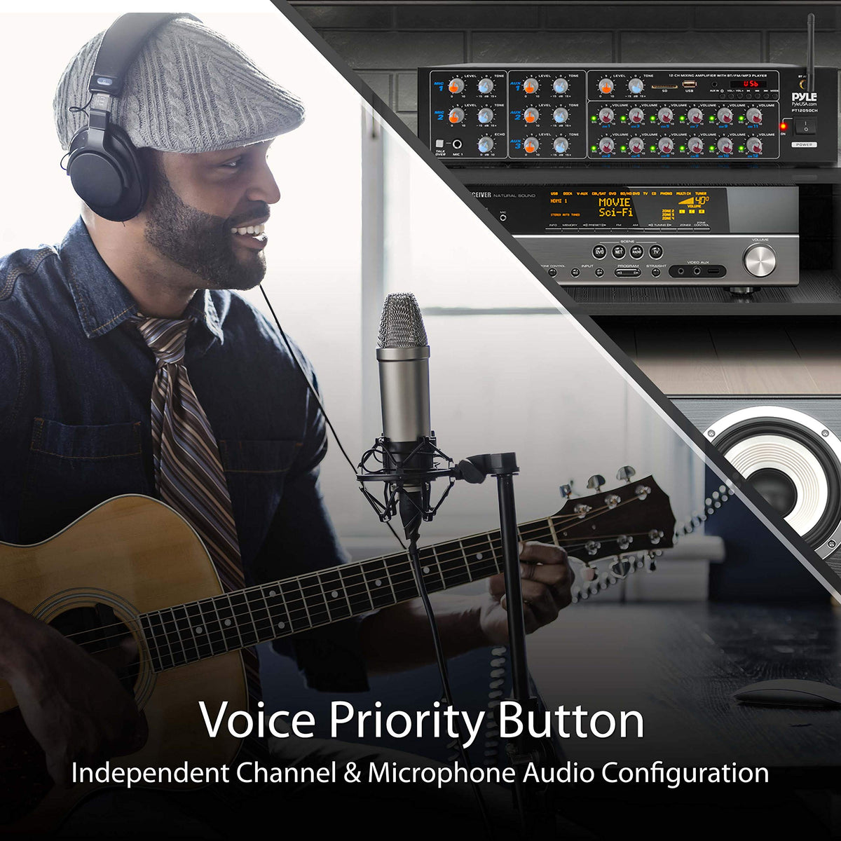 Pyle PT12050CH dual mic inputs for live announcements and performances.
