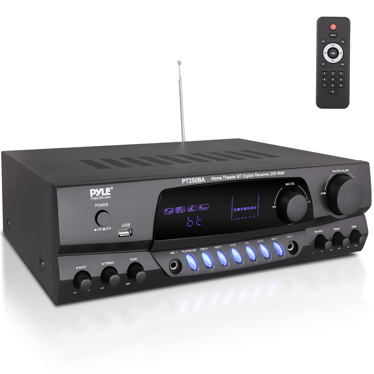 Pyle PT250BA front view showing compact home theater power and clarity