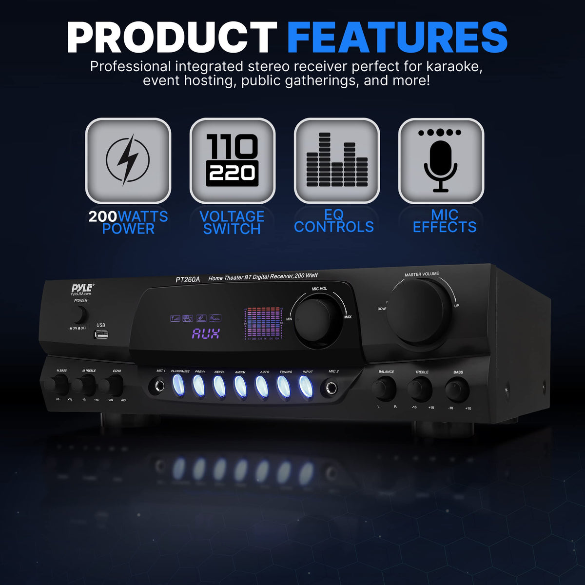 Pyle PT260A built-in echo feature enhances karaoke sessions.