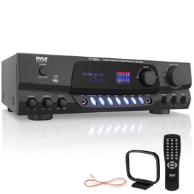 Pyle PT260A front panel with volume and EQ controls for precise home audio.