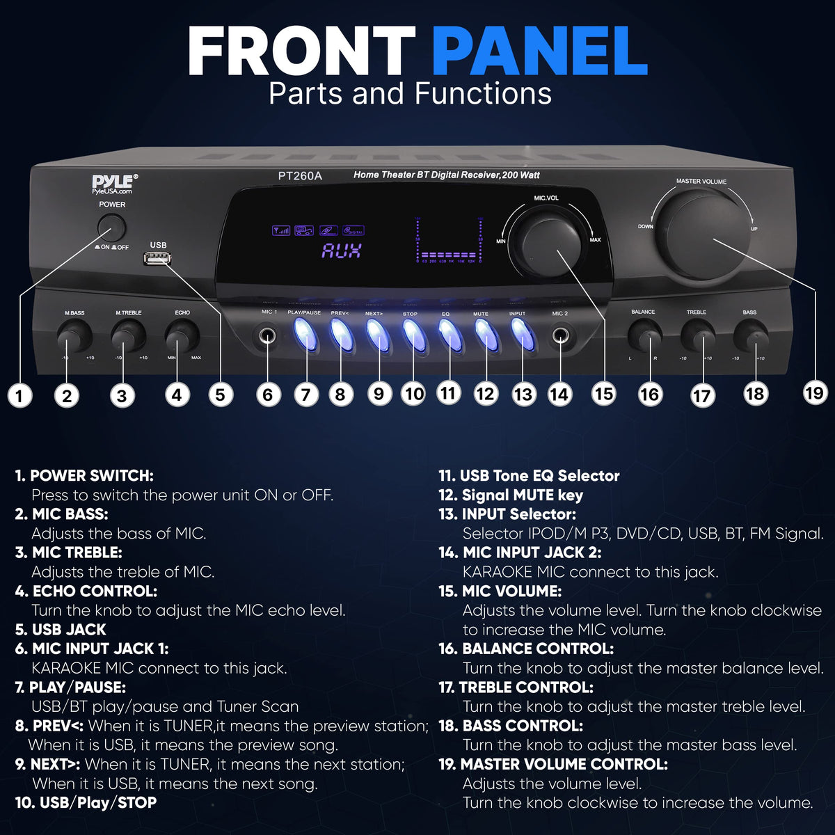 Pyle PT260A rear ports and RCA inputs for versatile connections.