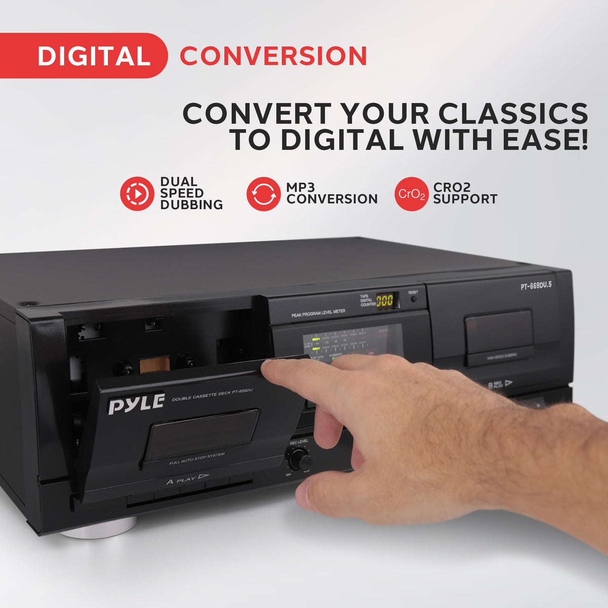 Pyle PT659DU USB port enabling quick MP3 transfer from tapes