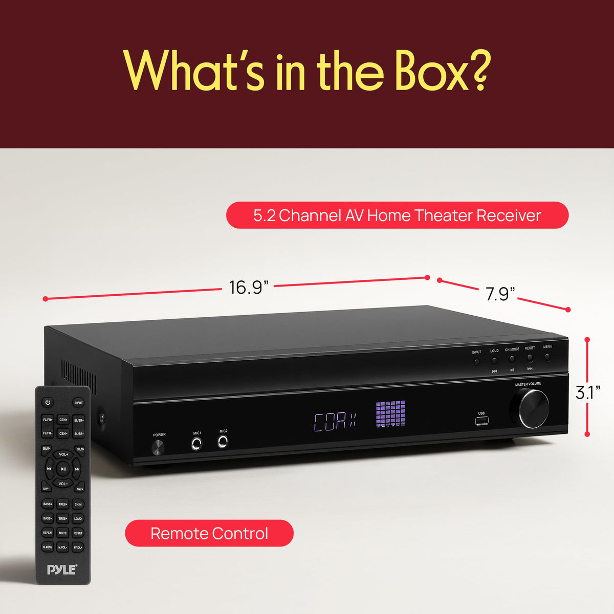 Pyle PT875BT remote control and LED display for simple setup and operation