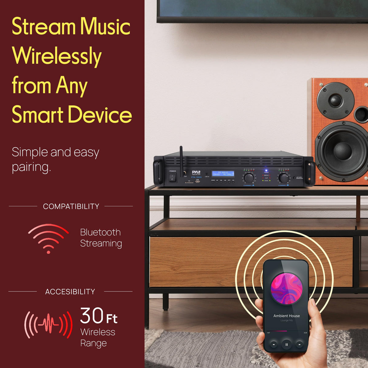 PTA1000BT dual inputs provide flexible connections for mixed audio sources.