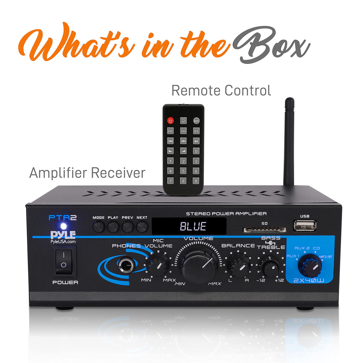 Pyle PTA2 in a home theater setup illustrating multi-source playback and simple mixing
