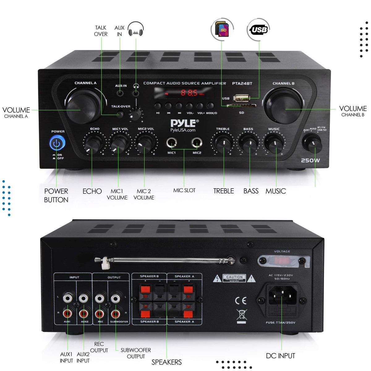 Pyle PTA24BT Bluetooth streaming from a mobile device