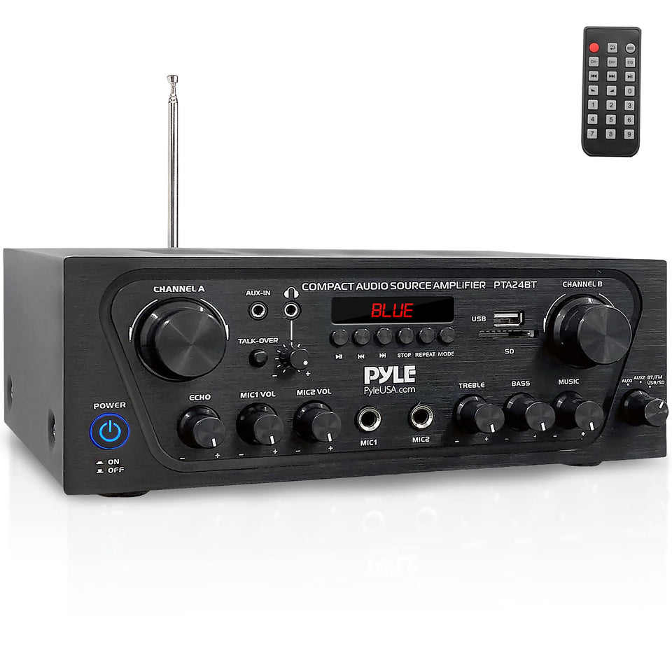 Pyle PTA24BT front panel controls for easy sound adjustments
