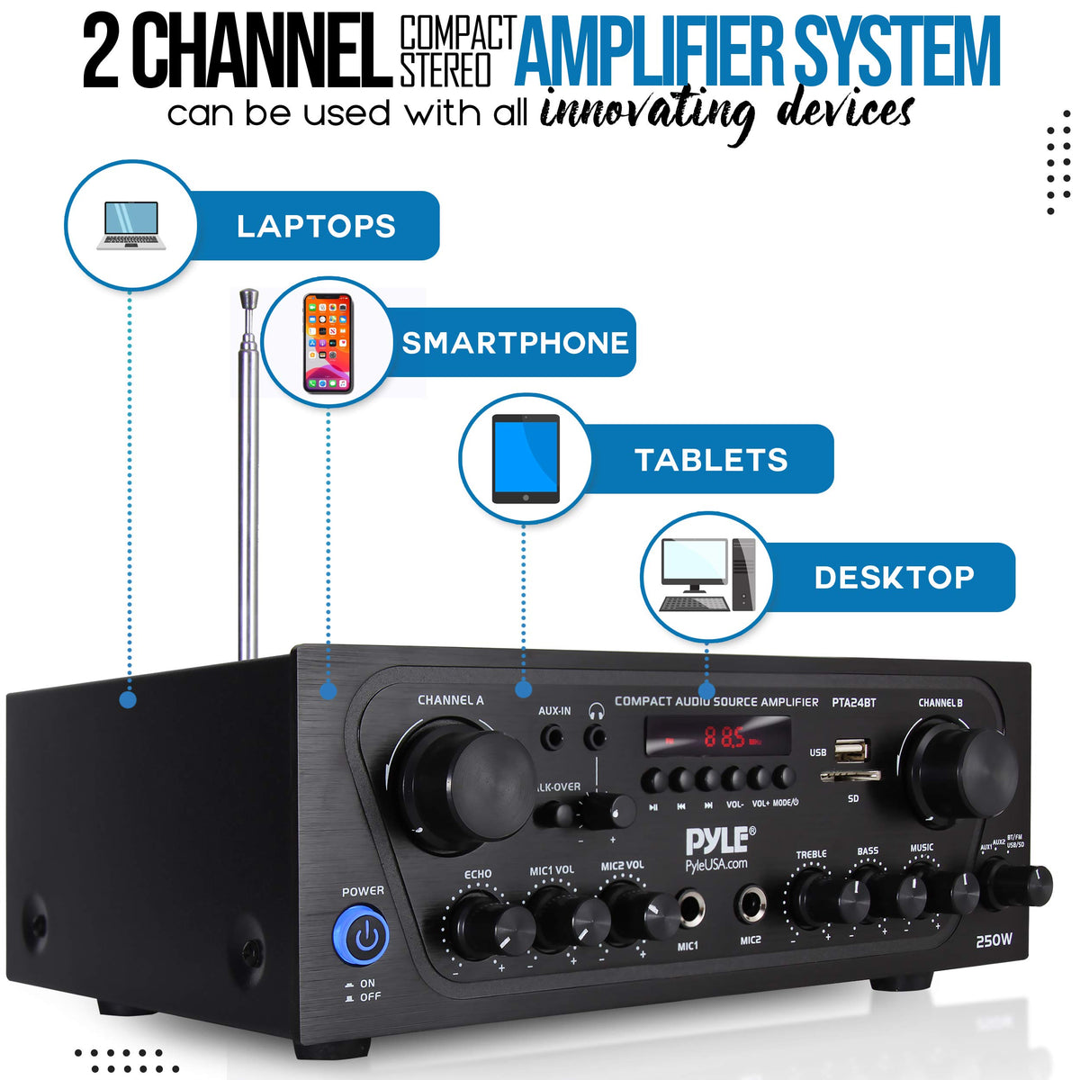 Pyle PTA24BT remote control for convenient operation