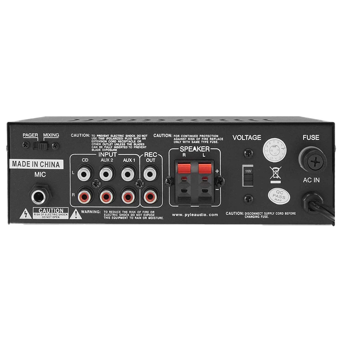 Pyle PTA4 rear view with RCA, REC, and speaker terminal connectivity benefit