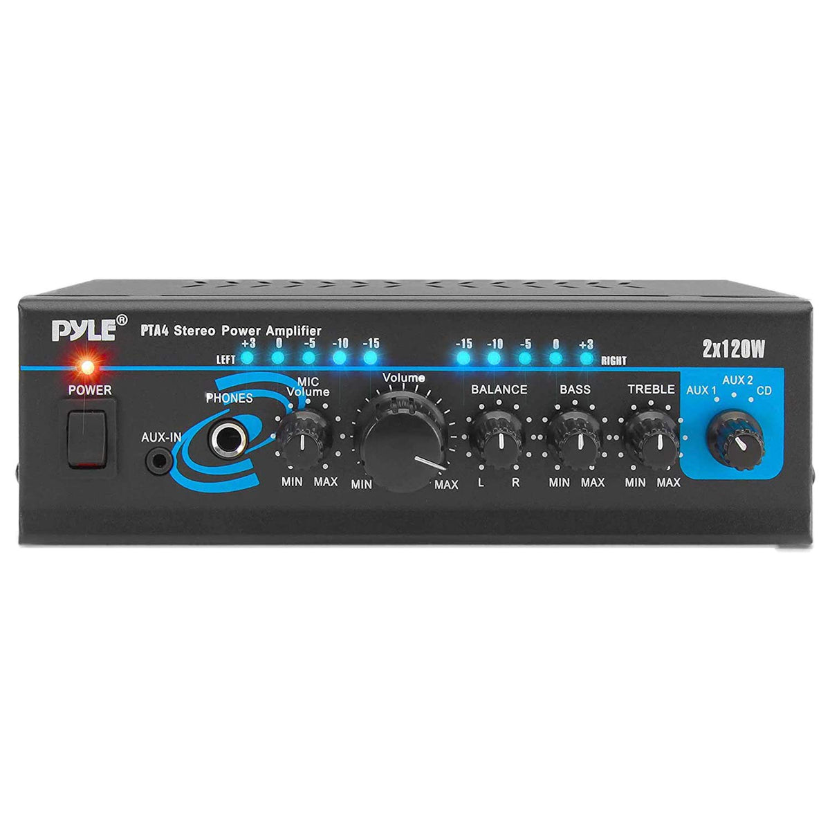 Pyle PTA4 front panel showing controls and easy operation benefit