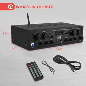 Pyle PTA42BT in a living room with speakers, versatile home-audio benefit