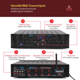 Pyle PTA44BT Bluetooth pairing for wireless audio from any device.