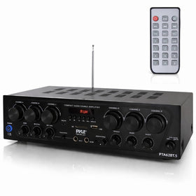 Pyle PTA62BT-5 front panel controls for quick volume and source selection.