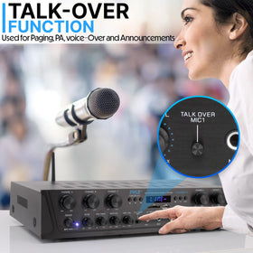 Pyle PTA66BT talk-over function enhances pauses and paging.