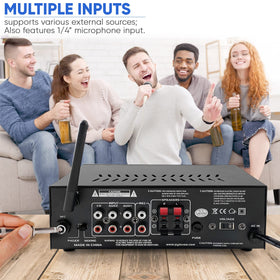 Pyle PTAU45.5 mic input and pager/mix switch enabling announcements and karaoke