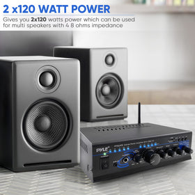 Pyle PTAU45.5 USB port and front aux highlighting instant MP3 and wired inputs