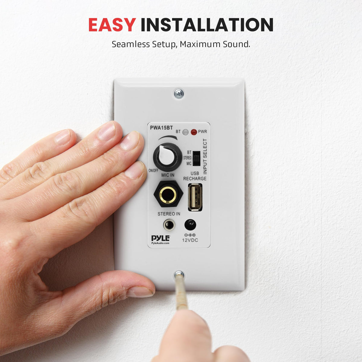 Pyle installed in wall in living room showing discreet built-in audio convenience