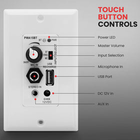 Pyle mic and aux ports close-up showing front inputs for paging and wired sources