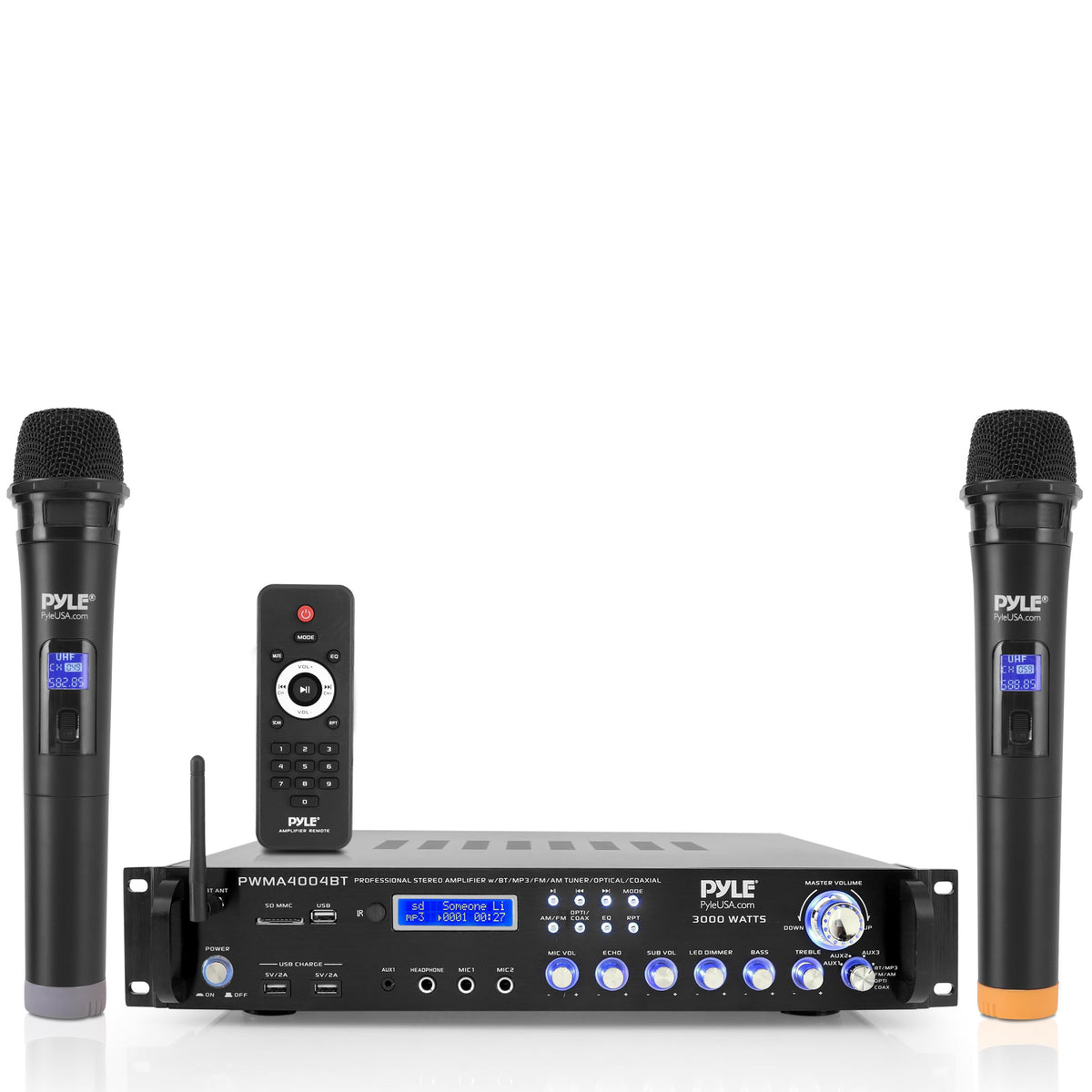 Pyle PWMA4004BT front panel controls for easy sound tuning and source selection