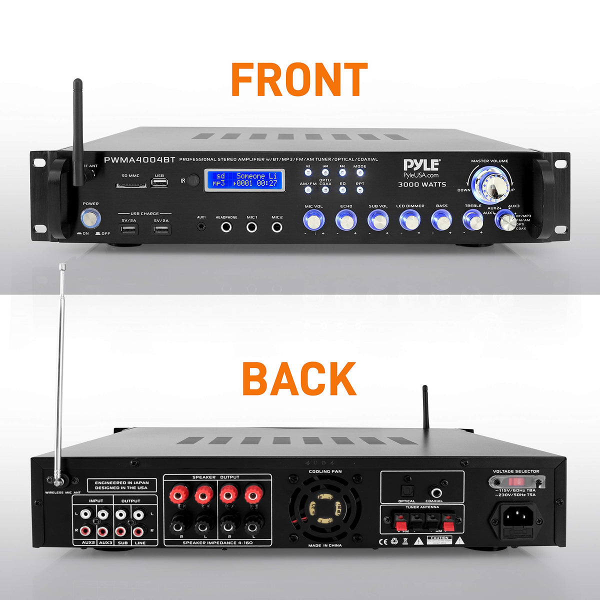 Pyle PWMA4004BT remote control for convenient adjustments during performances