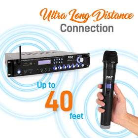 Pyle PWMA4004BT includes two UHF wireless mics for karaoke and events