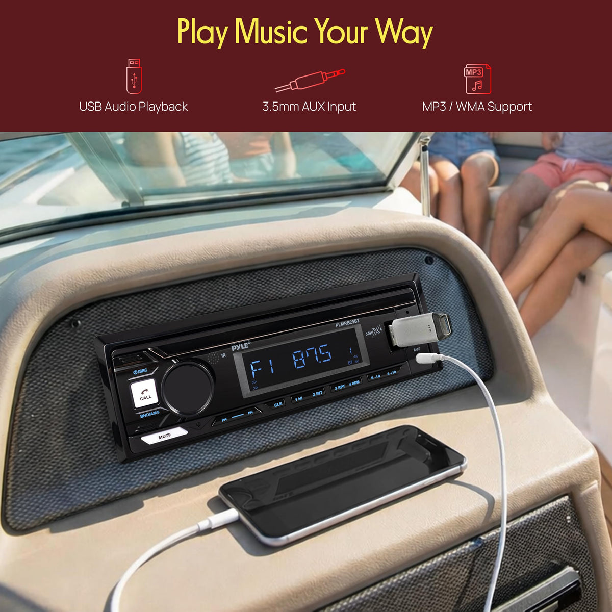 Pyle rear RCA outputs for connecting a marine amplifier to boost sound