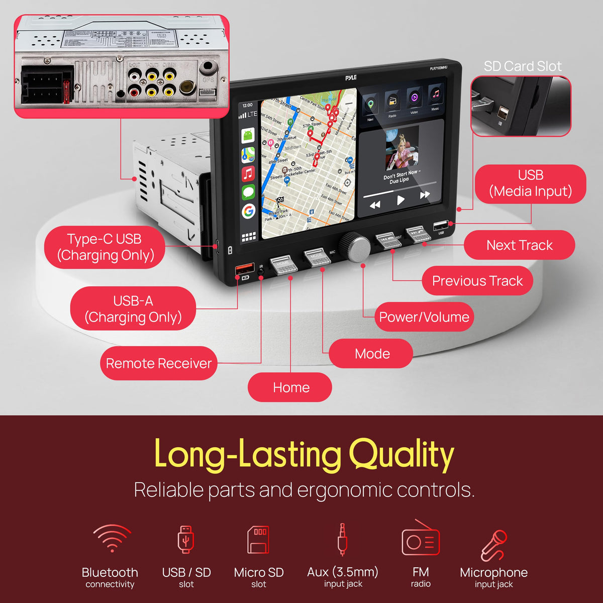 Pyle remote and microphone layout for convenient hands-free control