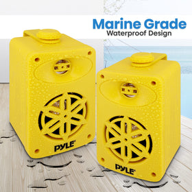 Pyle speakers on a patio streaming Bluetooth music for outdoor entertainment