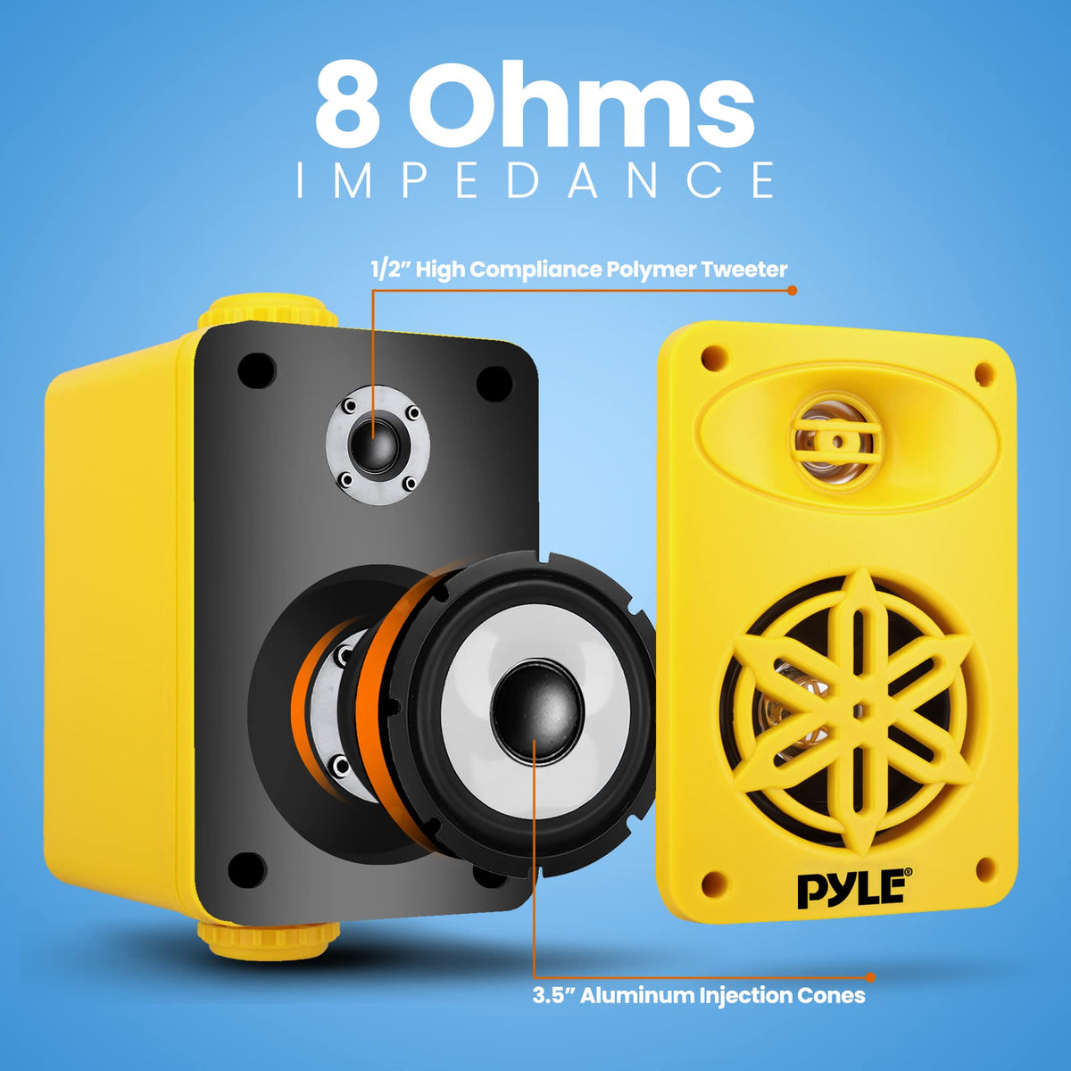 Pyle speaker held in hand showing compact size and portable installation advantage