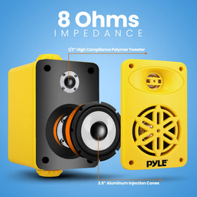 Pyle speaker held in hand showing compact size and portable installation advantage
