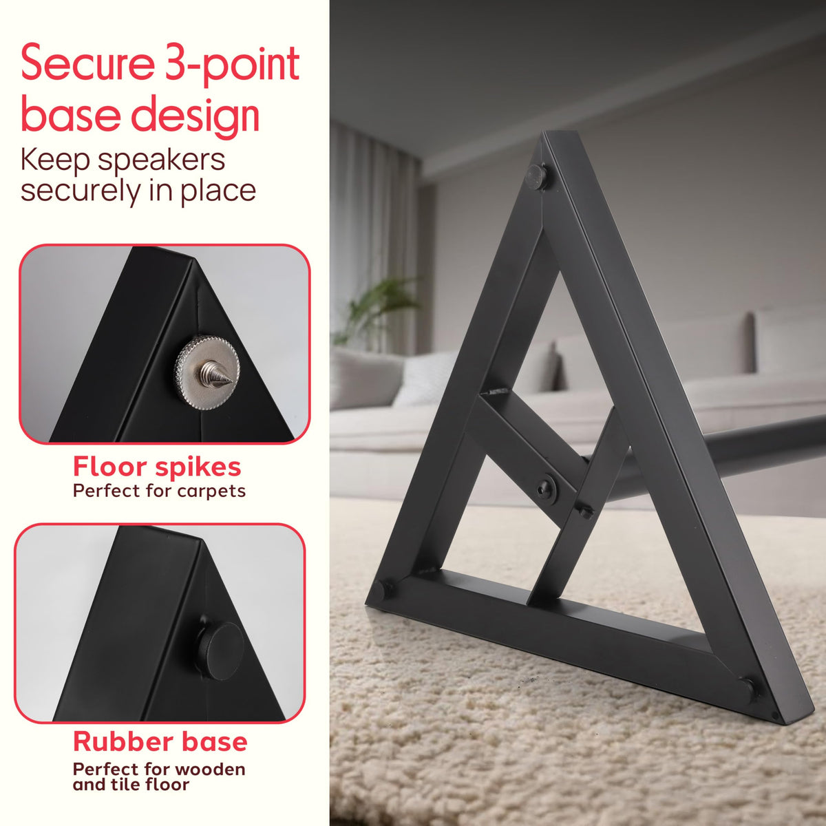Pyle speaker stand floor spikes improve grip on uneven floors.