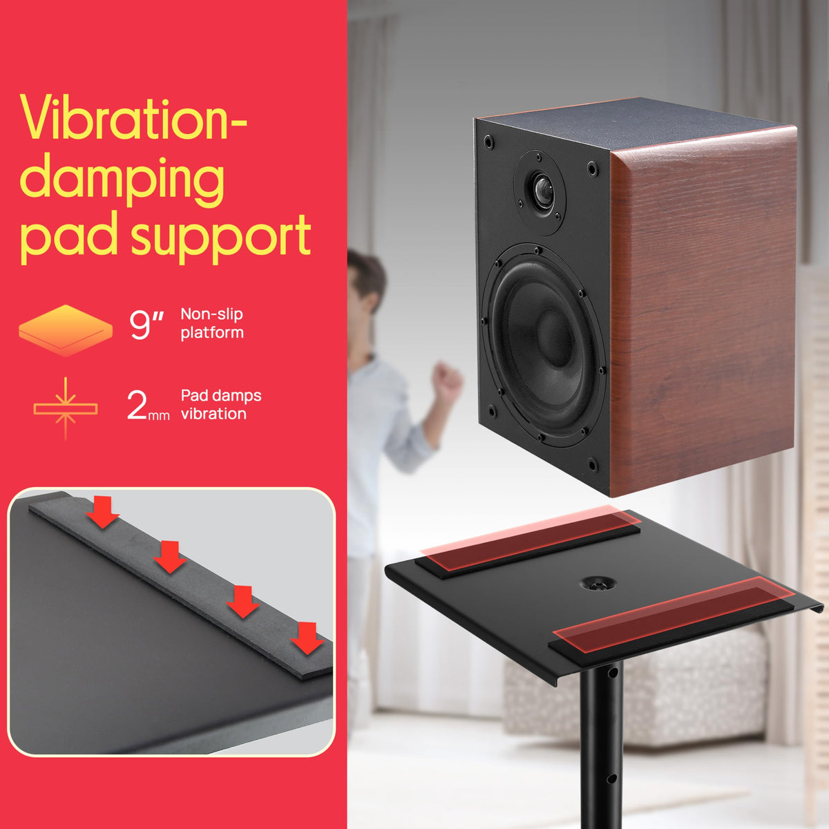 Pyle speaker stand telescoping column adjusts height for optimal listening.