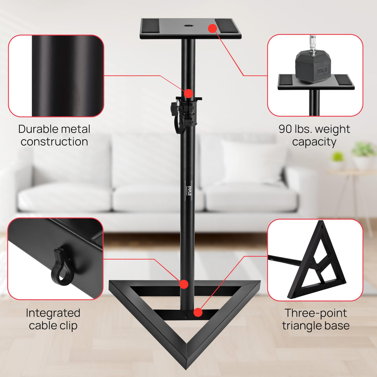 Pyle speaker stand triangle base provides sturdy, secure mounting.