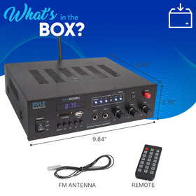 Pyle on a small stage with mic and speaker showing compact PA usefulness