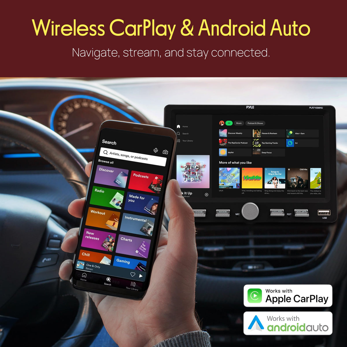 Pyle touchscreen installed in car lifestyle showing easy controls