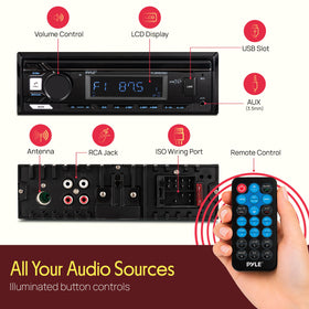 Pyle USB and AUX ports detail for charging and wired playback convenience
