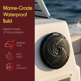 Pyle weather-resistant aluminum housing with ABS grill resists sun and splashes